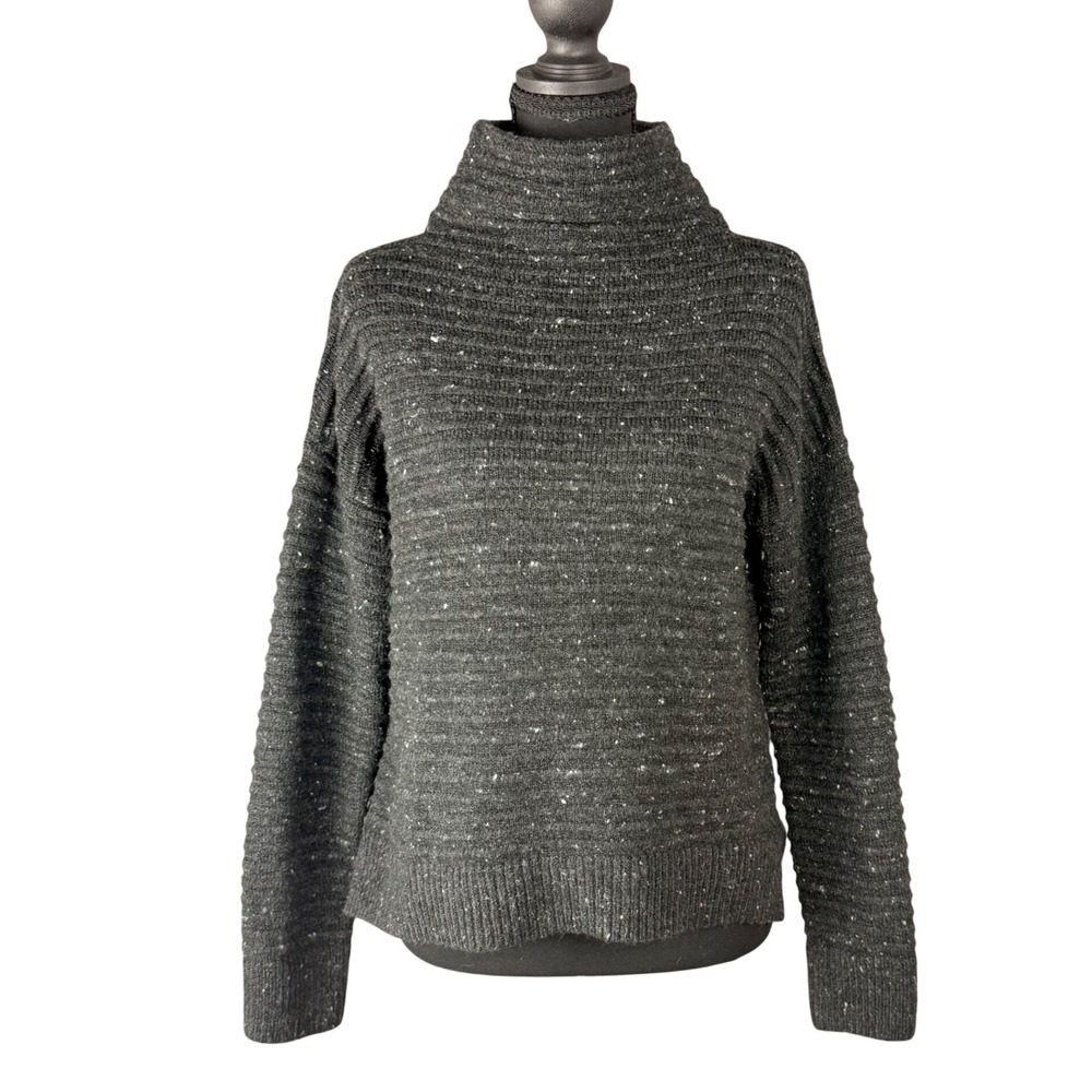 Madewell Mock Neck Speckled Wool Blend Ribbed Pullover Sweater Gray Small